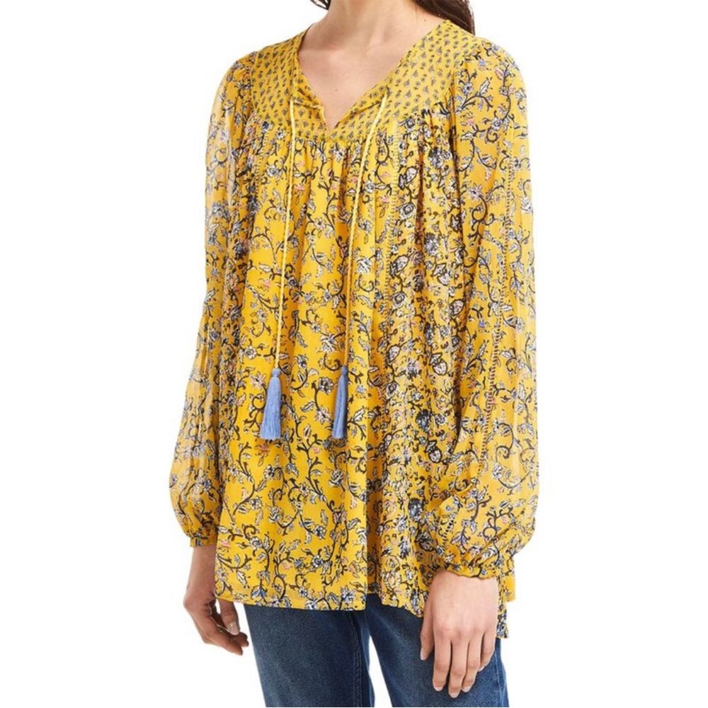 French Connection Savana Sheer Peasant oversized long sleeve Blouse Tan